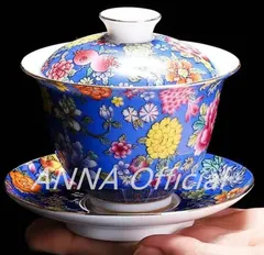 【新作】琺瑯彩の百花争艶蓋碗茶器です