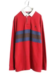 【お得なクーポン配布中!】 90s ポロ ラルフローレン ボーダー スウェット ラガーシャツ メンズ XL 長袖シャツ ラグビー ワンポイント 裏起毛 トレーナー 大きいサイズ