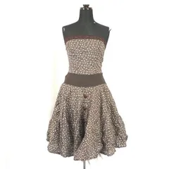 イタリア製/高級ハンドメイド★ドレスワンピース/チューブトップ【size-S/茶/ブラウン/花柄】ノースリーブ/パーティー◆BH142<sale>