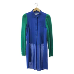 sacai / サカイ | Suiting Mix Shirt ニット切替 ロングシャツ | 2 | ブルー/グリーン | レディース