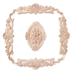 【迅速発送】SUPERFINDINGS バリウッド 2スタイル 5ピース 厚さ約7/14mm 木彫りデカールコーナー 木製アップリケ 家具アップリケ アンレー家具無塗装装飾 ロータス 木製の家具装飾 無塗装アンレイフレーム 楕円形 モールディング レリーフ ヨ