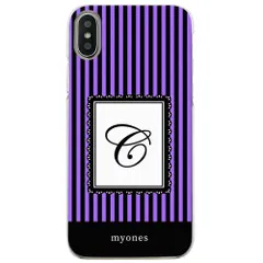 【新品未使用】iPhone11 Pro Max アイフォン11プロマックス クリア ハードケース ( ストライプパープル  イニシャルC ) ボーダー ストライプ イニシャル アルファベット