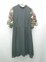 ◇ merlot plus レース 刺<!-利用不可文字-!> バンドカラー バックファスナー 半袖 ロング丈 ワンピース 表記なし ブラック レディース E  【1310130014839】