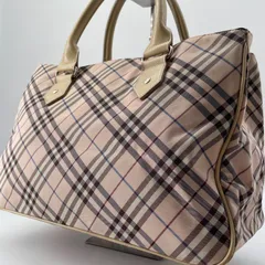 バーバリーブルーレーベル チェック ナイロン×レザー 大容量 A4 ハンドバッグ