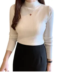 [Dep Club] 肌触りが良い リブニット レディース 長袖 タイト セーター タートルネック カジュアル トップス 薄手 春 秋 冬 春秋 春服 (JP, アルファベット, Free Size, ホワイト) [ホワイト] [Free Size]