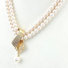 ミキモト MIKIMOTO パール デザインネックレス YG イエローゴールド ペンダント 真珠 植田いつ子 ネックレス K18 パール ダイヤモンド レディース 【中古】