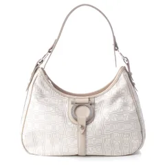 サルヴァトーレフェラガモ ガンチーニ ロゴモノグラム ワンショルダー ハンドバッグ ムーンバッグ ピンクベージュ【中古】