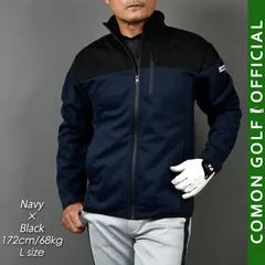 新品【COMONGOLF/コモンゴルフ】3層構造裏フリース防風ゴルフブルゾン/ネイビー×ブラック(CG-JK024)M L XL XXL XXXL ゴルフウェア 長袖 裏フリース 秋冬 ジャケット アウター トップス ブルゾン 防寒 フルジップ