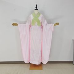 【新品　お振袖用長襦袢　ライトグリーン刺繍半衿　お仕立てセット　衿芯つき】