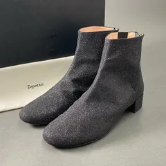 4c8 《美品》 Repetto レペット フランス製 バックジップ アンクルブーツ ヒールブーツ シューズ  ラメ 39 ダークグレー ブラック レザー 山羊革 MADE IN FRANCEのサムネイル