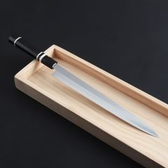 極薄柳刃包丁 刺身包丁 尺（刃渡り300mm）通常鏡面仕上げ 本刃付け 八角柄（購入時選択可）
