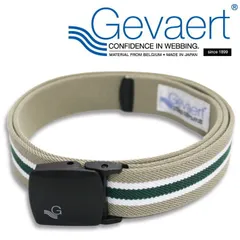 【日本製】GEVAERT ゲバルト ベルト 軽量バックル使用 35mm幅 NEK ゴムベルト ベルギー生地使用 日本製 7987137 (L-ベージュ/グリーン)のサムネイル