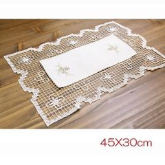 タスカニーレース　レクト　45X30cm　生成　テーブルクロス　小花柄刺繍