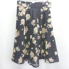 ◇ ⊂ MISCH MASCH ミッシュマッシュ 花柄 レース 膝丈 フレア スカート サイズS ネイビー レディース E  【1501160047915】