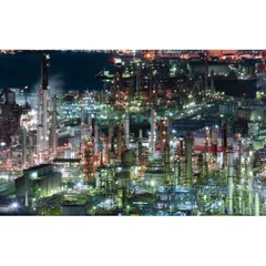 絵画風 壁紙ポスター (はがせるシール式) -地球の撮り方- 夜の宝石箱 工場萌えする四日市コンビナートの工場夜景 キャラクロ C-ZJP-025W1 (ワイド版 921mm×576mm) ＜日本製＞ ウォールステッカー お風呂ポスター