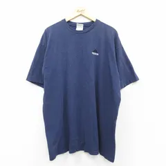 XL/古着 アディダス adidas 半袖 ビンテージ Tシャツ メンズ 90s ワンポイントロゴ 大きいサイズ ロング丈 コットン クルーネック 紺 ネイ