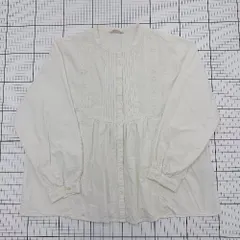 ◇ ⊂ SM2 サマンサ モスモス 可愛い系 長袖 配色刺繍×レースの前開きブラウス サイズF ホワイト系 レディース E  【1508060018847】