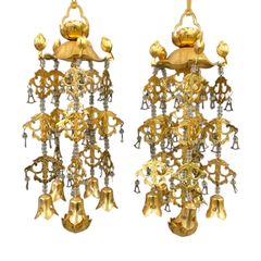 瓔珞　1対　約20cm　金メッキ真鍮製　白玉　仏壇　仏具