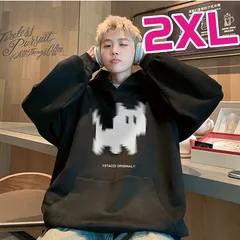 2xl パーカー 長袖 メンズ オーバーサイズ ストリート ダンス ビッグロゴ スエット ユニセックス 体型カバー 大きめ 大きい 男女 ルームウェア 2XL 黒 くろ クロ ブラック ヒップホップ 韓国 ゆったり ホームウェア プレゼント ねこ キャット 猫