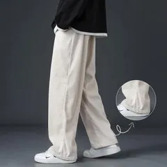 春 ワイドパンツ 春 夏 秋 コーデュロイ メンズ ワークパンツ イージーパンツ ボトムス 無地 ゆったり ストレート カジュアル オシャレ コーデ