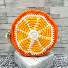 ハンドメイド　オレンジ　フルーツ　ポーチ