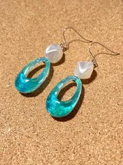 【オフシーズン値下げ】夏ピアス 海 エメラルド グリーン ブルー パール　#1