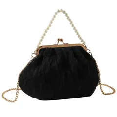 [ハルジオ] がま口 パール 蝦蟇口 ガマ口 バック パーティーバッグ パールバッグ ショルダーバッグ レディース ハンドバッグ ポシェット ポーチ 浴衣 小さめ おしゃれ かわいい 結婚式 オケージョン 袴 成人式 ドレス 和装 (ブラック) [ブラック]