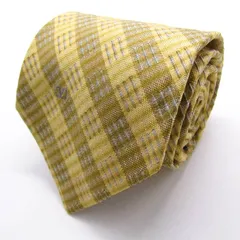 ヴァレンチノ ブランド ネクタイ ロゴ ストライプ柄 格子柄 シルク イタリア製 PO  メンズ イエロー Valentino 【中古】