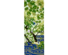 絵手ぬぐい【水紋様と春緑】濱文様  外国土産 初夏 手ぬぐい 季節ウォールデコ 額飾り 新品未使用