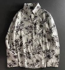 《新品未使用》白地×黒花柄ルーズフィット長袖シャツ(K)