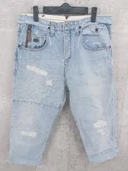 ◇ HILFIGER DENIM ロールアップ ボタンフライ ダメージ ジーンズ デニム ハーフ ショート パンツ 28 インディゴ # 1002799192217 【中古】 【1002799192217】