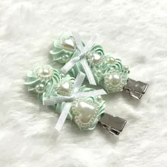 【No.92】前髪クリップ ホイップデコ ミントグリーン