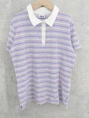 ◇ ◎ FILA フィラ ボーダー ロゴ 刺繍 半袖 ポロシャツ サイズM ホワイト パープル オレンジ レディース  【1002800352005】