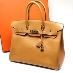 エルメス　バーキン35　アルデンヌ　ゴールド　ゴールド金具　▢F刻印　ブラウン　茶　ハンドバッグ