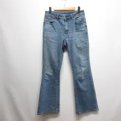 ジーユー GU ミドルライズ フレア ジーンズ L ブルー デニム パンツ ジッパーフライ ストレッチ