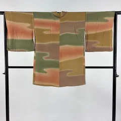 羽織 身丈85cm 裄丈65cm M 霞 ぼかし 縮緬 オレンジ 正絹 美品 秀品 【中古】