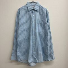 90s LACOSTE DEVANLAY社 ストライプシャツ F5315 アクアブルー ポケット付き【メンズM】