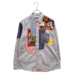 JUNYA WATANABE COMME des GARCONS (ジュンヤワタナベ コムデギャルソン) 21SS 多素材パッチワーク ストライプ柄 長袖シャツ ホワイト/ブルー WG-B020のサムネイル