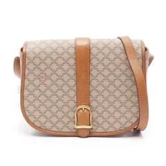セリーヌ CELINE ショルダーバッグ マカダム ベージュ PVCコーティングキャンバス レザー ショルダーバッグ レディース Used B