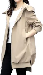 FAAMEE(フェイミー) マウンテンパーカー レディース ライト アウター ジャケット 春服 長袖 フード付き( ベージュ,  L)