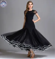 新品 未使用 軽やかに舞う◆裾透け感が美しいブラックドレス◆レッスンからダンスパーティーに！