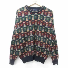 XL/古着 バンヒューセン 長袖 セーター メンズ 90s アクリル クルーネック 紺他 ネイビー 24oct04 中古 ニット トップス