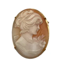 K18 シェルカメオ 晩鐘 ブローチ/ペンダントトップ 昭和レトロ