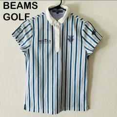 【BEAMSGOLF/ビームスゴルフ】半袖シャツ ポロシャツ モントーク刺繍 ストライプ ホワイト×ブルー 白×青 (中古・美品)
