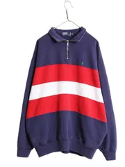 【お得なクーポン配布中!】 90s ポロ ラルフローレン ボーダー ハーフジップ スウェット メンズ XL 古着 オールド トレーナー ポケット付き ワンポイント 大きいサイズ
