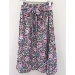 ◇ ◎ MAJESTIC LEGON 花柄 フラワー 膝下丈 フレア スカート サイズM ブラウン ピンク パープル レディース  【中古】 【1205170002550】