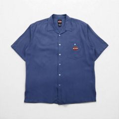 HARLEY DAVIDSON 開襟 シルク オープンカラー 半袖シャツ アロハシャツ XL ネイビー ハワイアン刺繍