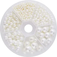 PH PandaHall ガラスビーズ パール 光沢 穴なし 丸玉 手芸材料 ジュエリー用 約3mm 4mm 5mm 6mm 8mm 10mm 小分けケース付き( 6種(ホワイト6 サイズ)800個,  6種(ホワイト6 サイズ)800個)