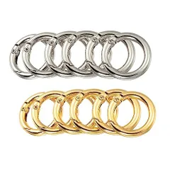 ゴールド+シルバー 20mm 【LEISURE CLUB】丸型カラビナ キーホルダー 丸カン 金具 ナスカン マルカン付き ゴールド シルバー各6個入り 合計12個 キーリング 回転フック 丸カン付き キーホルダーパーツ ハンドメイド アクセサリーパーツ 手作