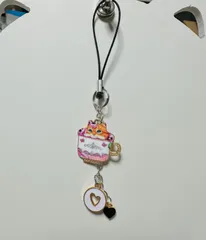 カップ猫C ケータイストラップ ♡（白、黒）